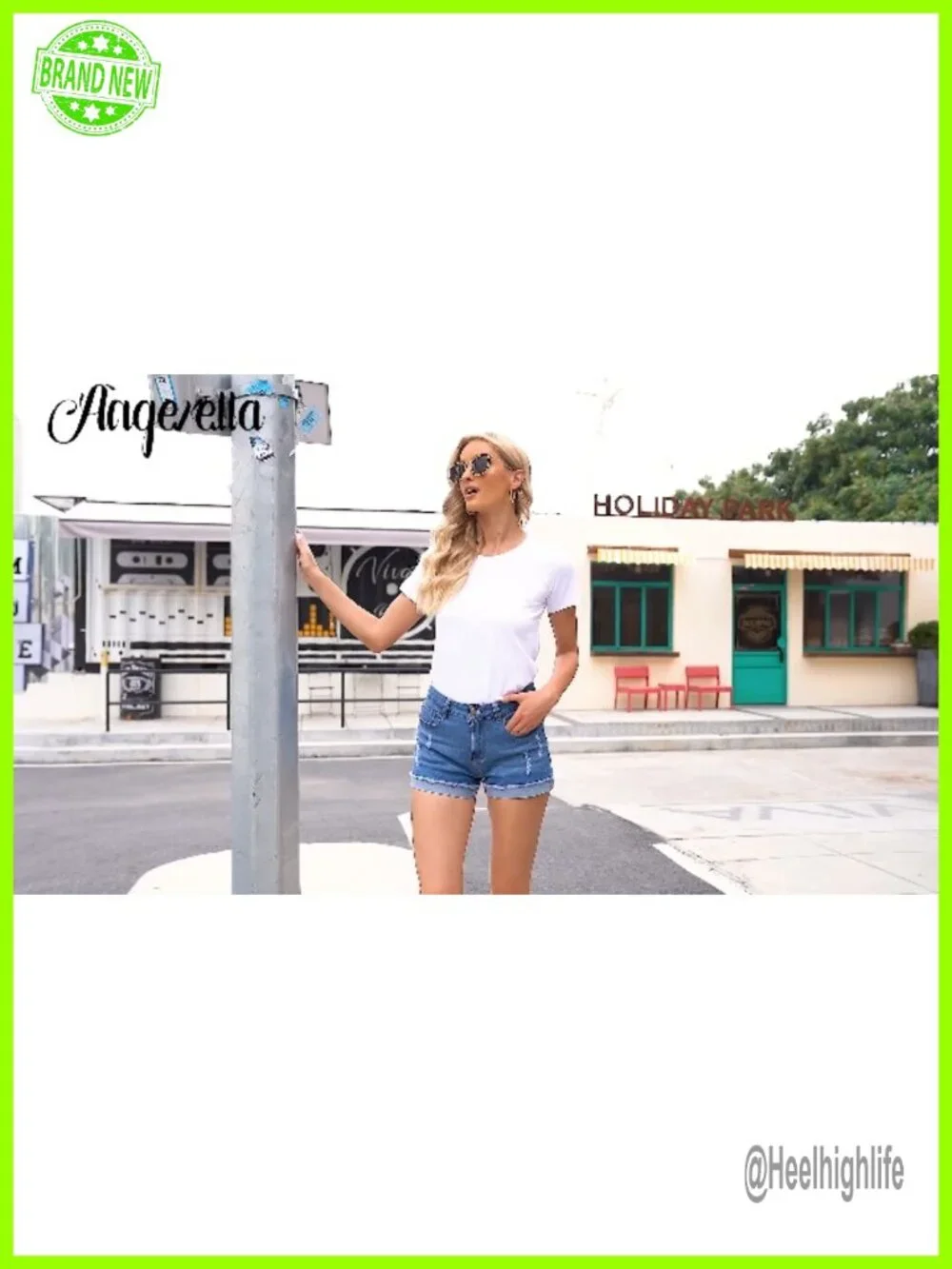 Women's Stretchy Folded Hem Ripped Denim Shorts Mid Rise Jean Shorts